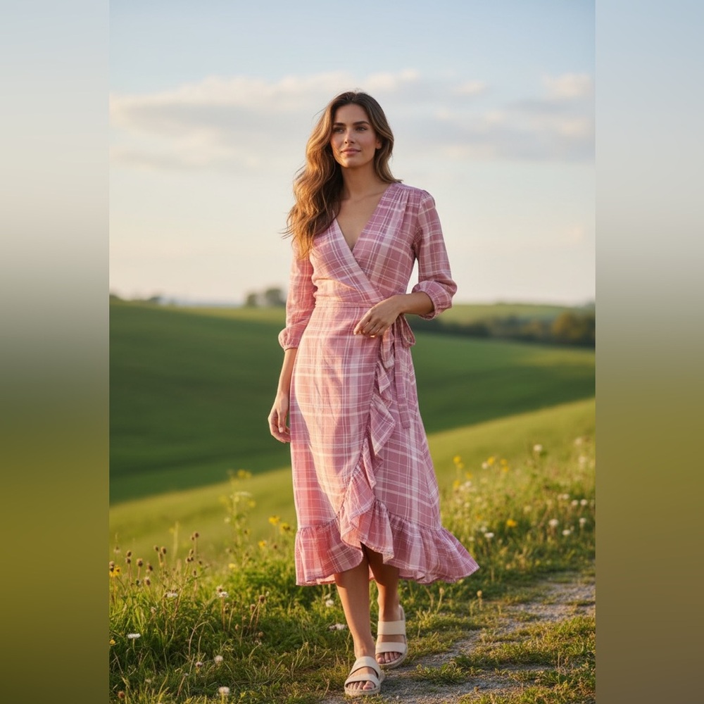 Francesca’s size xxs pink gingham wrap dress